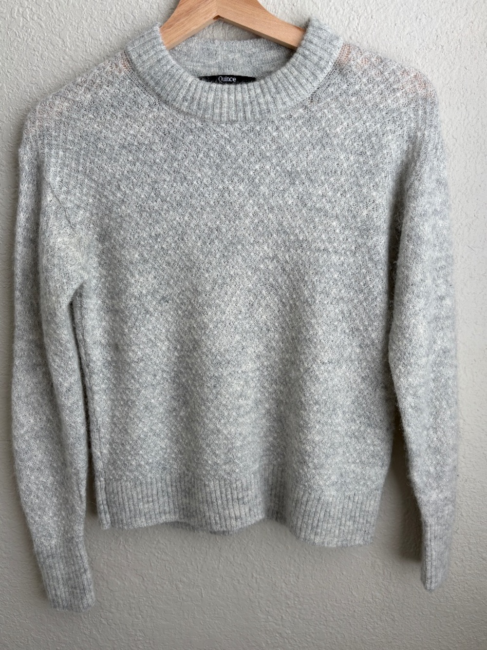 Quince Women's Baby Alpaca-Wool Diamond Stitch Crewneck Sweater Size XS Gray